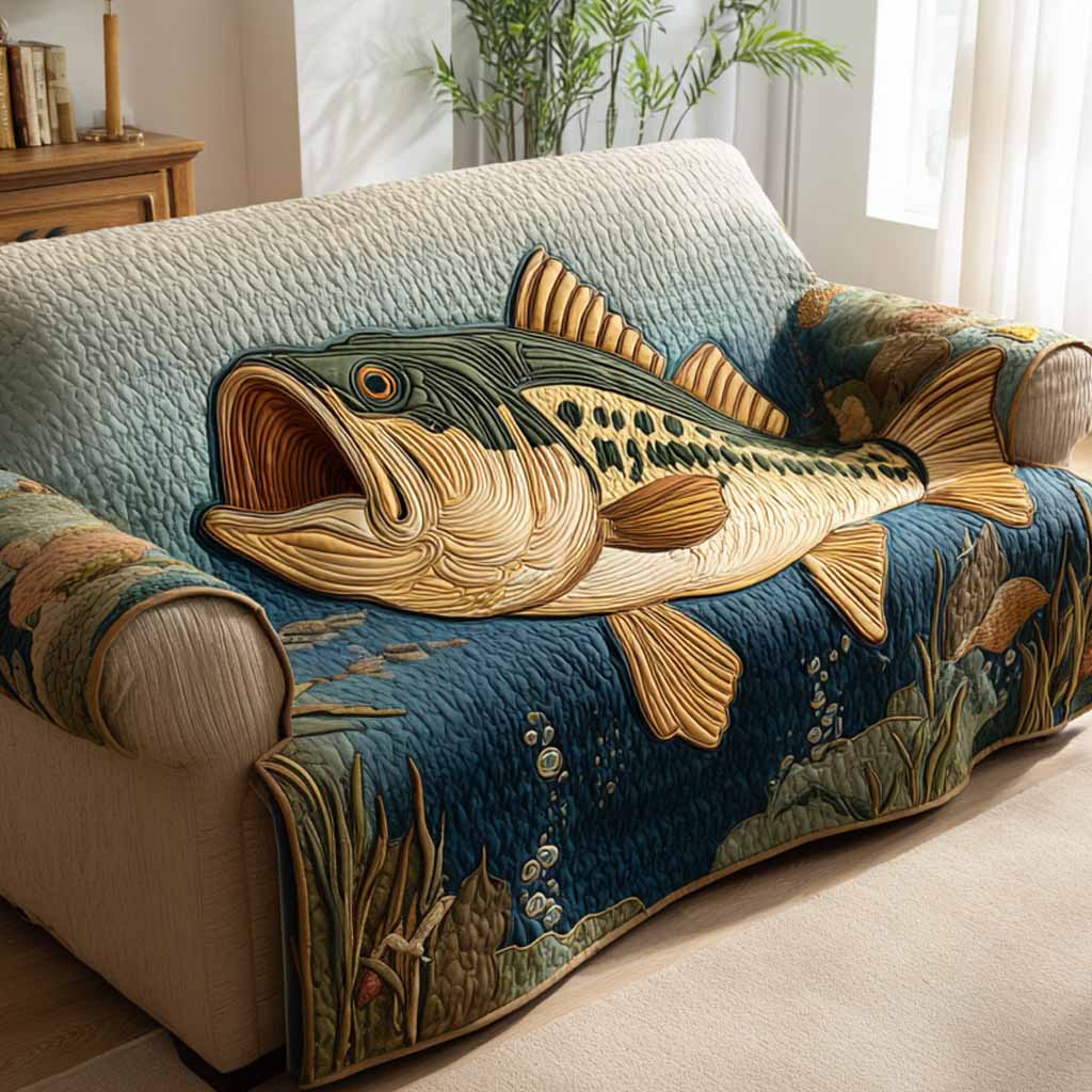 Golden Bass Quilted Sofa Cover Classic Room Decor Gift For New Homeowners - Tradiviet