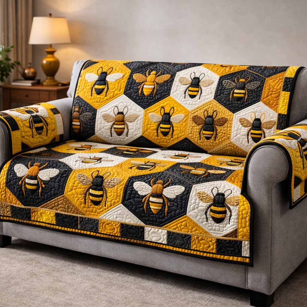 Golden Buzz Quilted Sofa Cover Sofa Cover Set Bee Birthday Gifts - Tradiviet