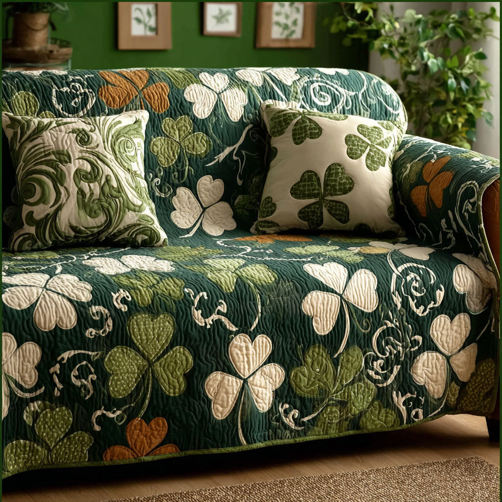 Golden Clover Quilted Sofa Cover Couch Cover St Patricks Day Gifts For Teachers - Tradiviet