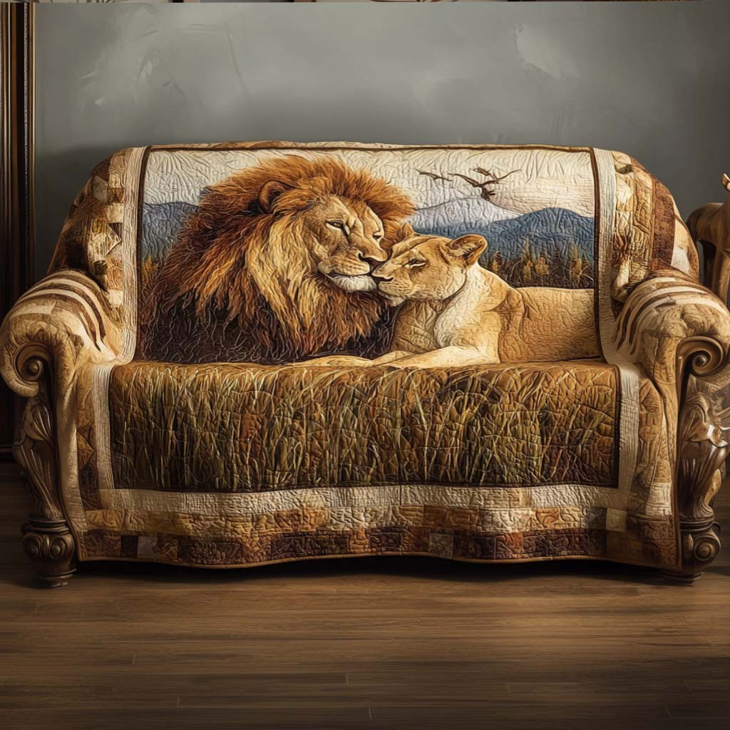 Golden Couple Quilted Sofa Cover Sofa Cover For Couch Lion Gifts For Him - Tradiviet