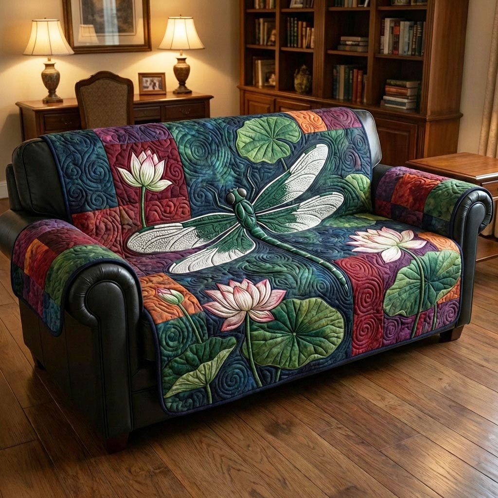 Golden Dragonfly Quilted Sofa Cover Home Room Decor Ideas Presents For Dragonfly Lovers Women - Tradiviet