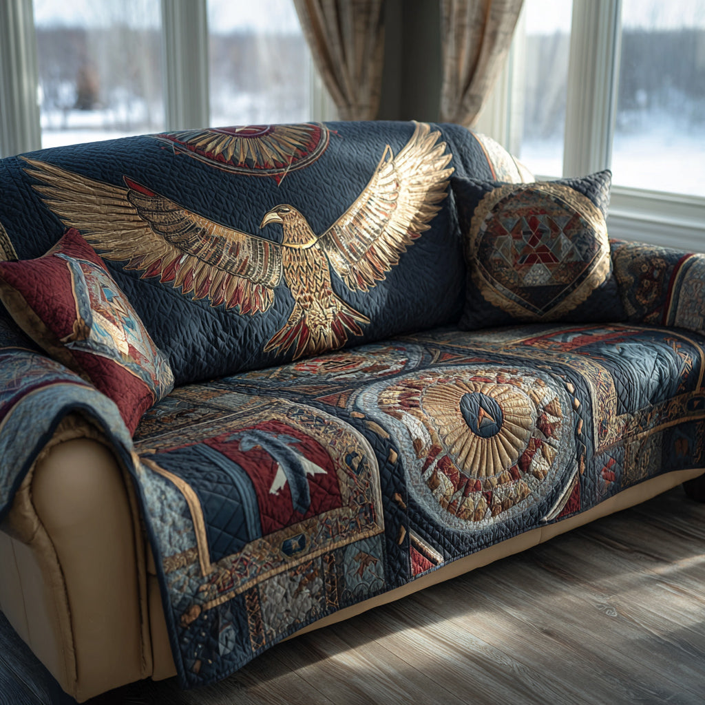 Golden Eagle Quilted Sofa Cover Unique Room Decor Presents For New Home - Tradiviet