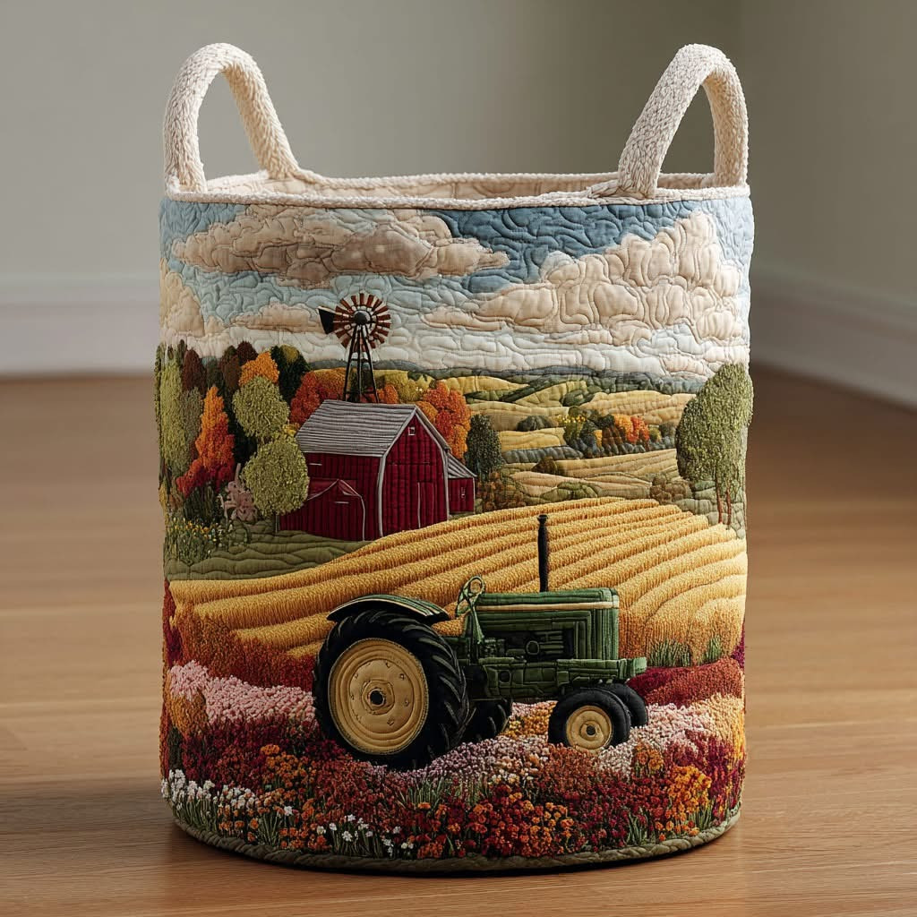 Golden Farm Quilted Laundry Basket Farmhouse Clothes Hamper Great Gifts For Farmers - Tradiviet