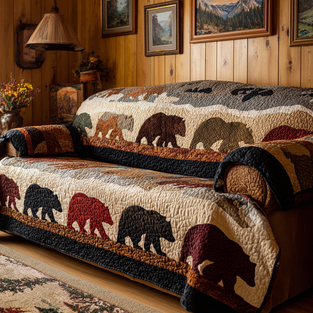 Golden Forest Bear Quilted Sofa Cover Cute Home Room Decor Bear Gifts For Kids - Tradiviet