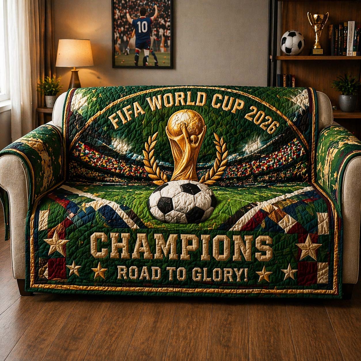Golden Glory Cup Quilted Sofa Cover Autumn Home Couch Cover Home Gifts For Him - Tradiviet