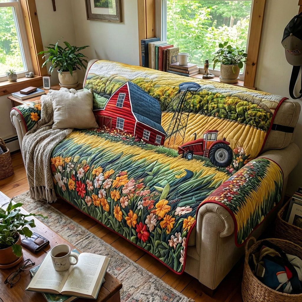 Golden Harvest Fields Quilted Sofa Cover Couch Protector Sunflower Gift Items - Tradiviet
