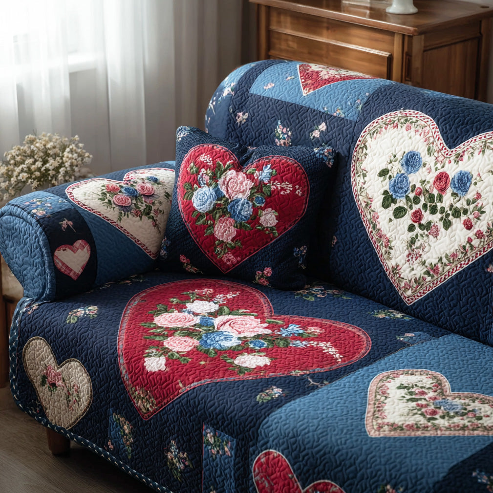Golden Heart Quilted Sofa Cover Table Room Decor Home Lover Gift Ideas - Tradiviet