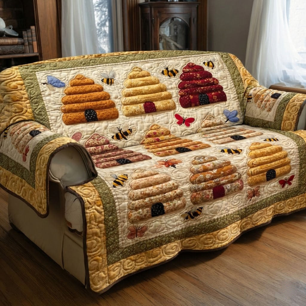 Golden Hive Quilted Sofa Cover Indoor Decor Ladies Bee Gifts - Tradiviet