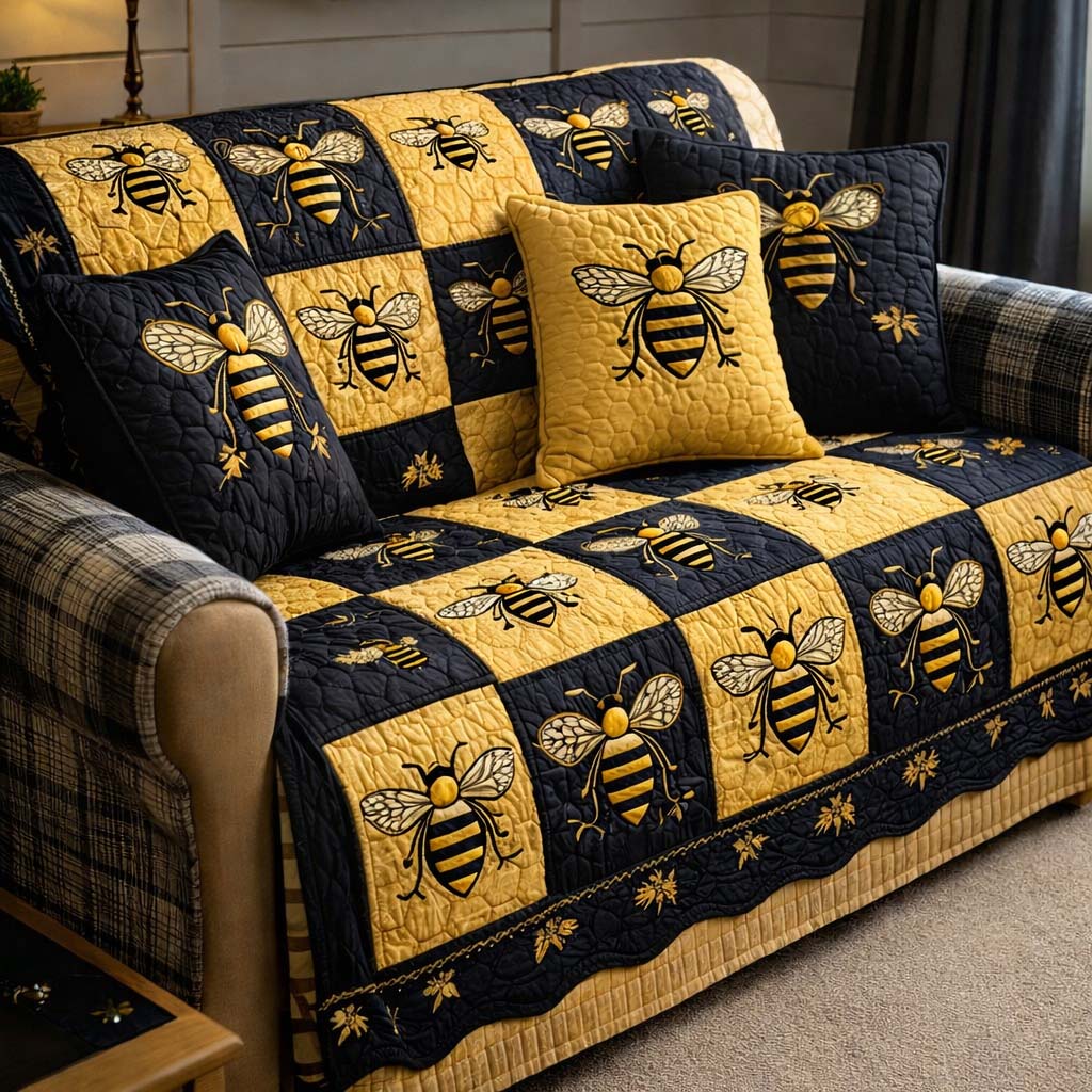 Golden Honey Quilt Quilted Sofa Cover Garden Home Couch Cover Bear Gifts For Baby - Tradiviet