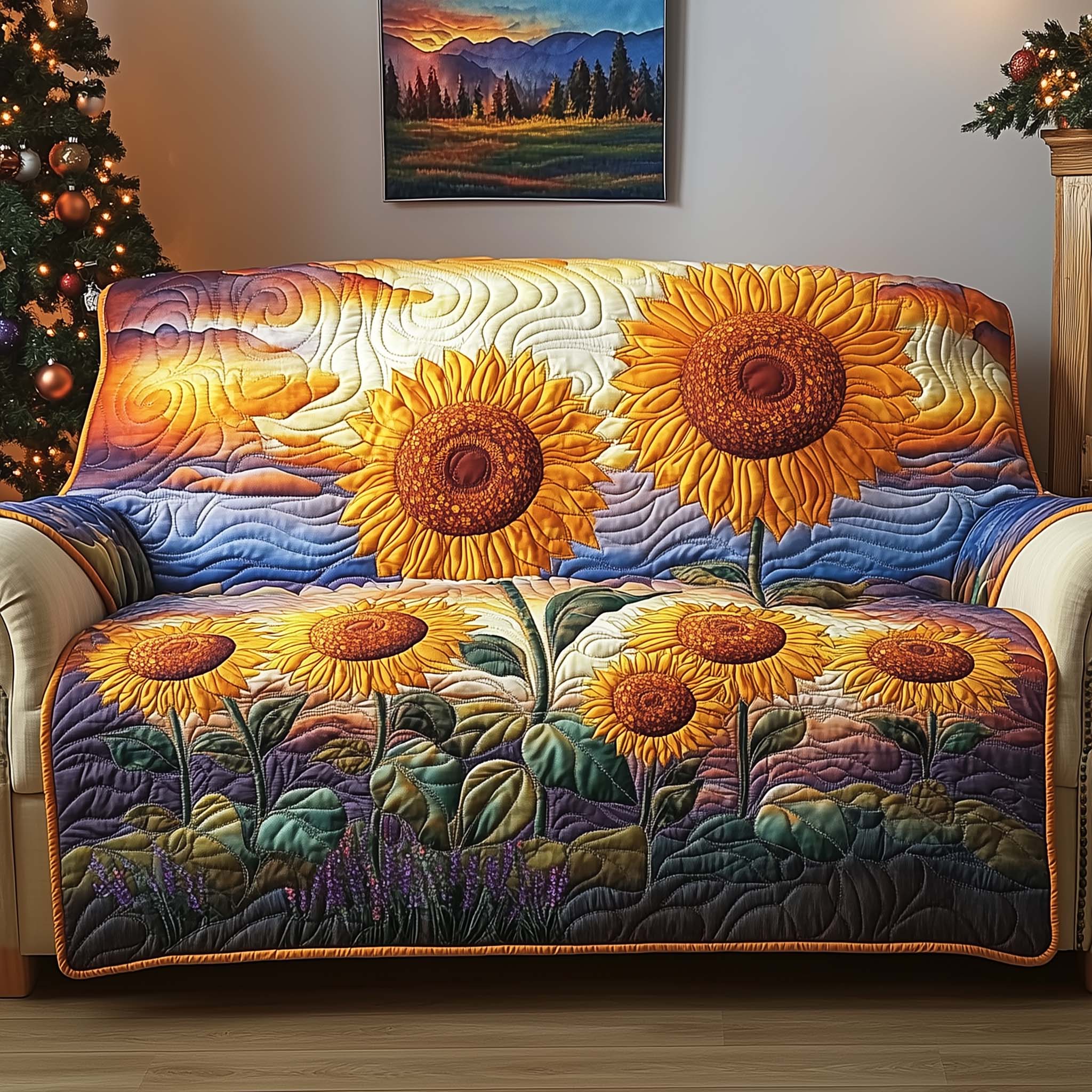 Golden Horizon Quilted Sofa Cover Southwest Home Couch Cover Gift For Room Lovers - Tradiviet