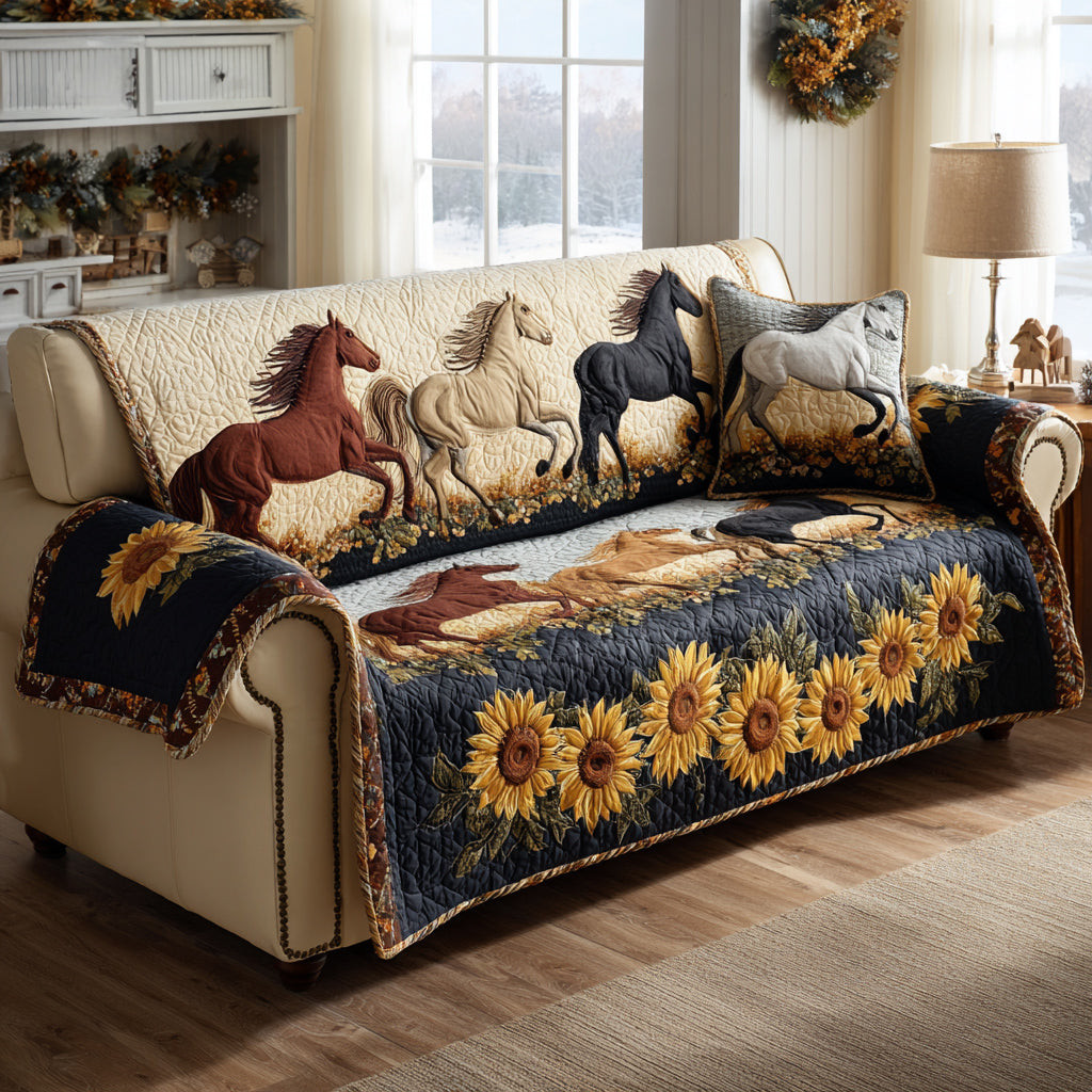 Golden Horse Galaxy Quilted Sofa Cover The Best Couch Slipcovers Gifts For Horse Lovers - Tradiviet