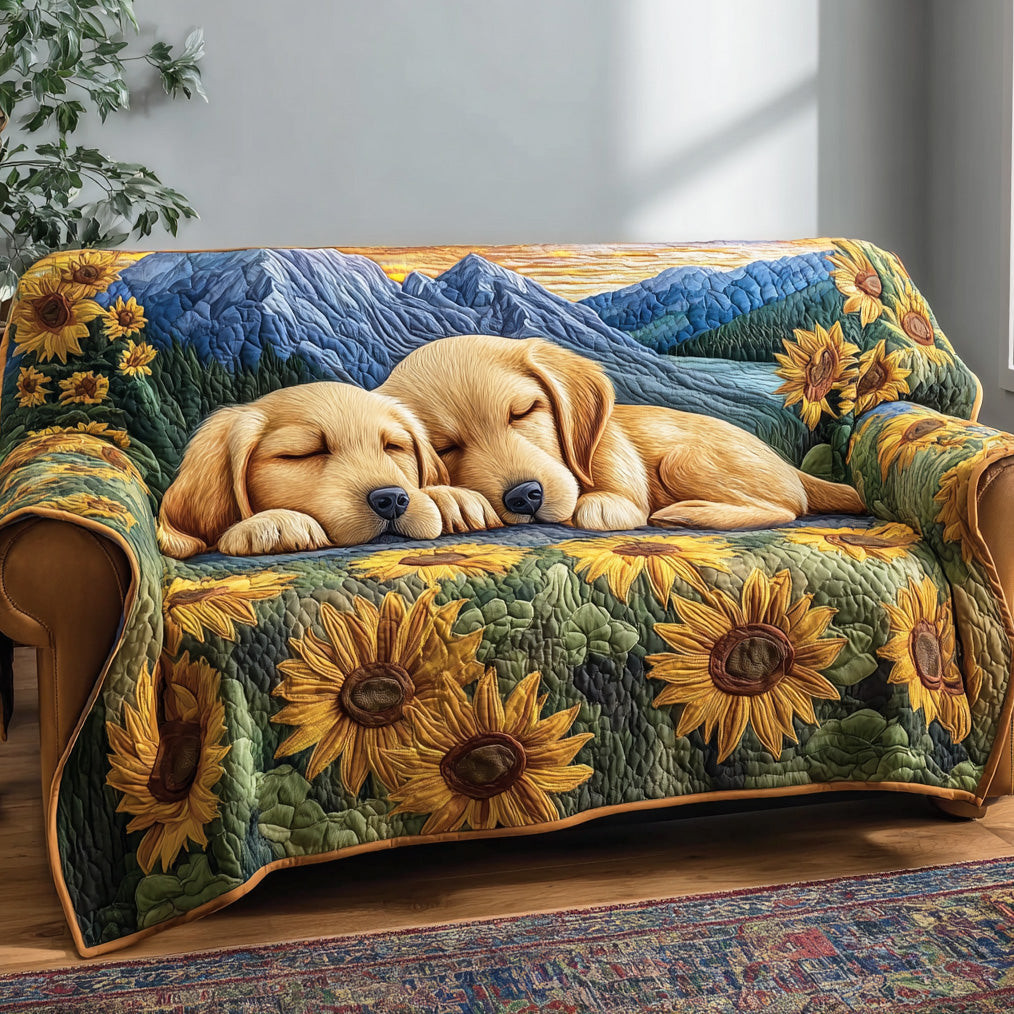 Golden in Bloom Quilted Sofa Cover Sofa Couch Slipcover Gift Ideas For Dog Lovers - Tradiviet
