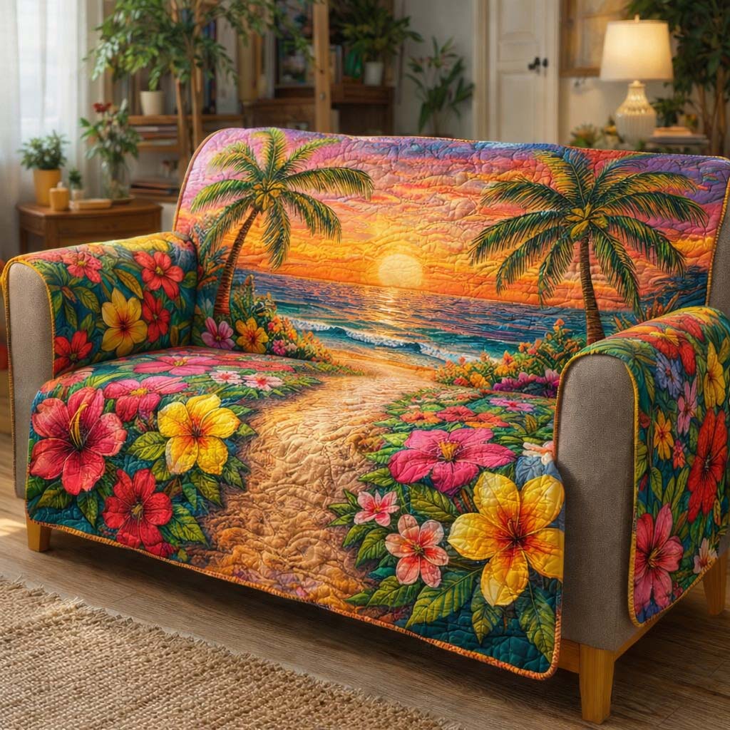 Golden Island Escape Quilted Sofa Cover Coastal Home Couch Cover Home Gift For Him - Tradiviet