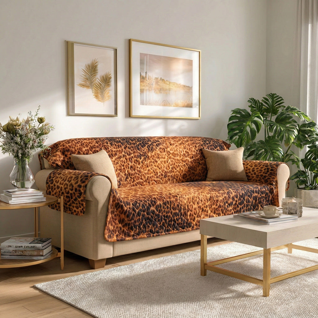 Golden Leopard Quilted Sofa Cover Beautiful Home Room Decor Interior Design Gift Ideas - Tradiviet