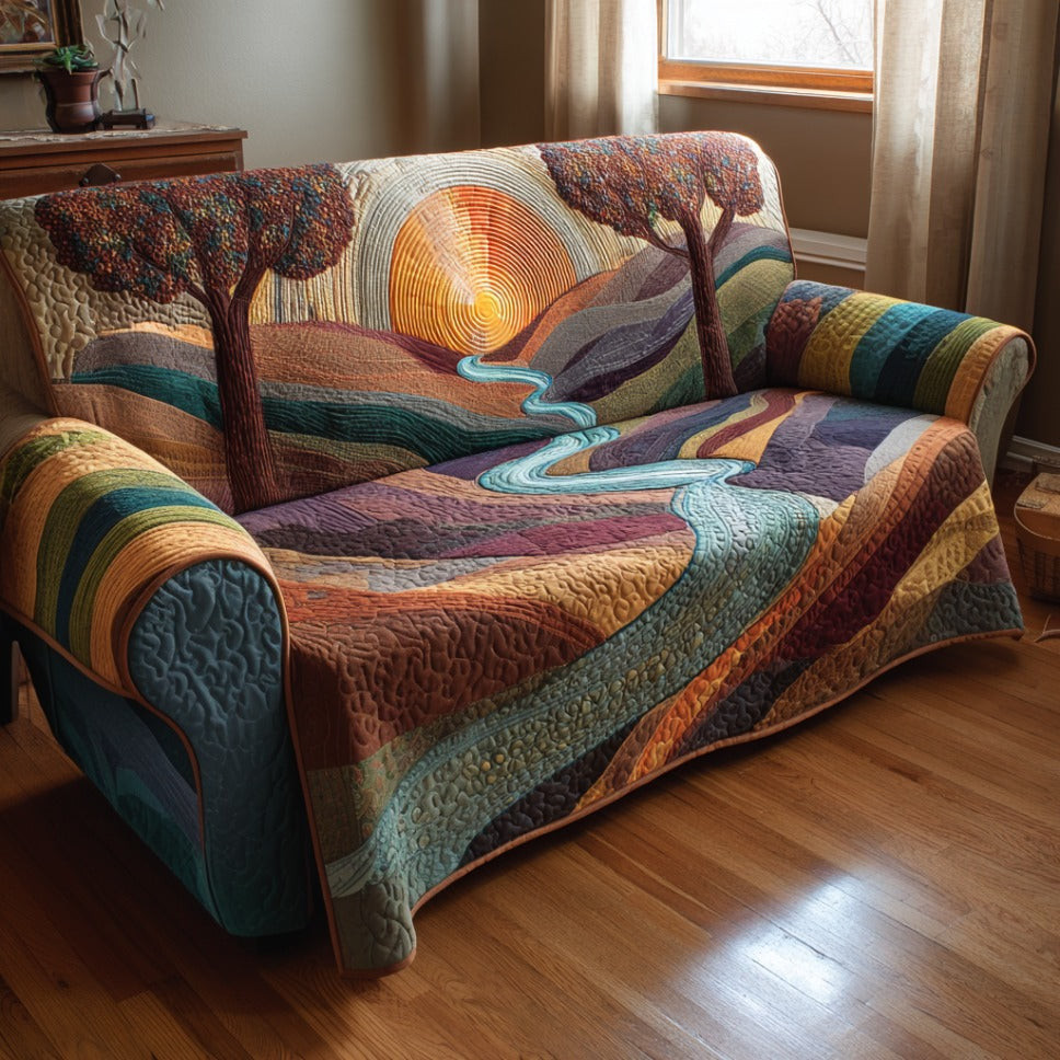 Golden Light Quilted Sofa Cover Best Slip Covers For Furniture Special Gifts For Dad From Son - Tradiviet