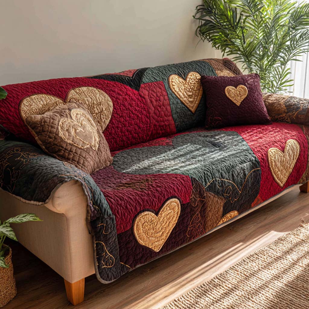 Golden Love Quilted Sofa Cover Cute Home Room Decor Cute Room Decor Finds - Tradiviet