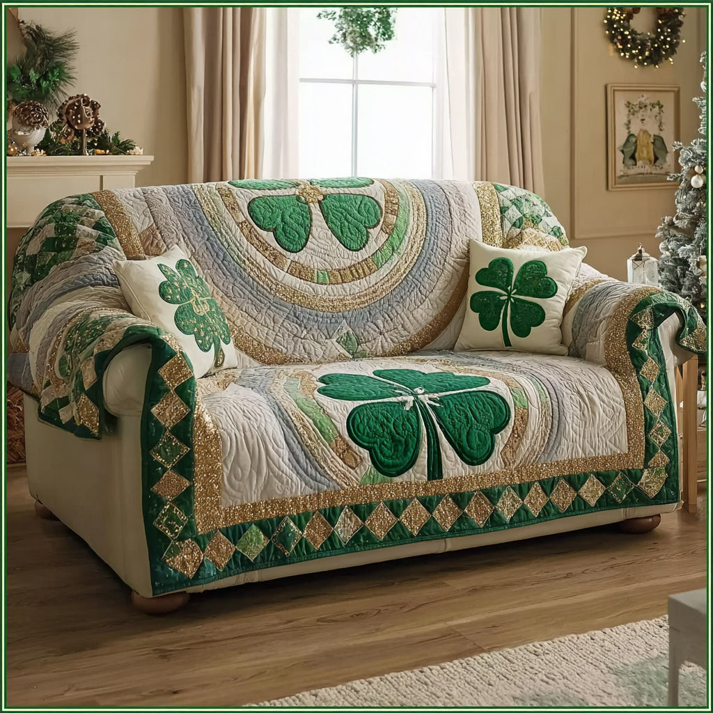 Golden Luck Aura Quilted Sofa Cover The Best Couch Covers St Patrick's Day Gift Ideas - Tradiviet
