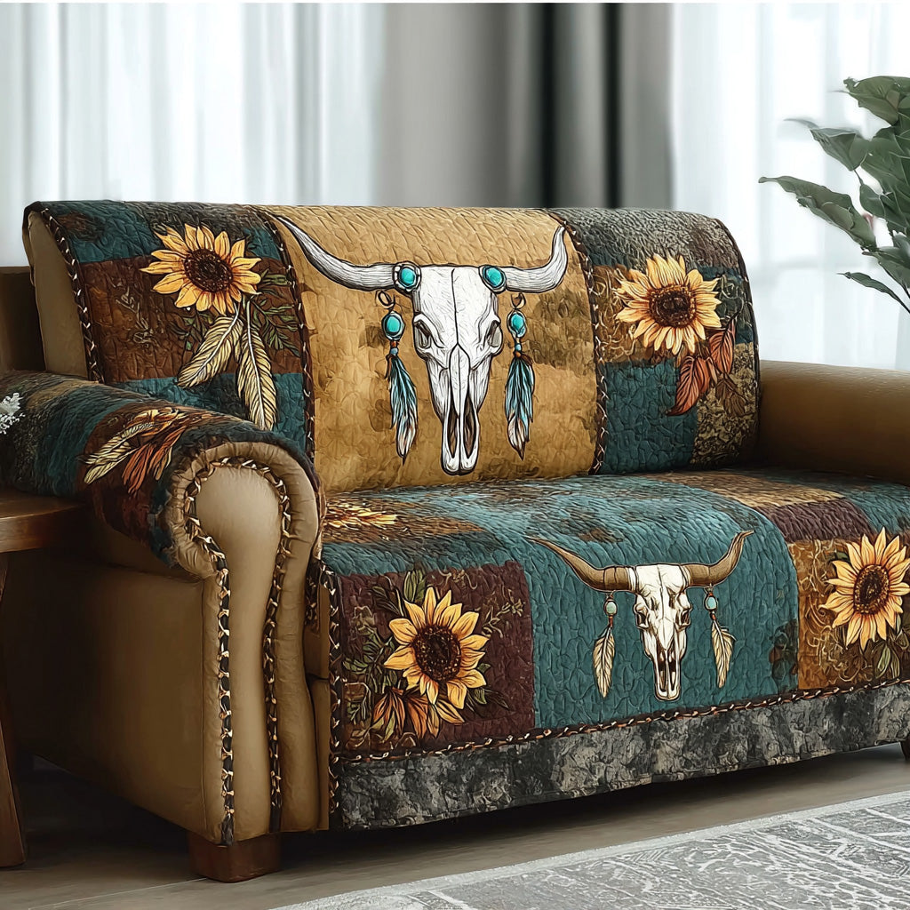 Golden Meadow Longhorn Quilted Sofa Cover Rustic Home Room Decor Perfect Housewarming Gift Ideas - Tradiviet