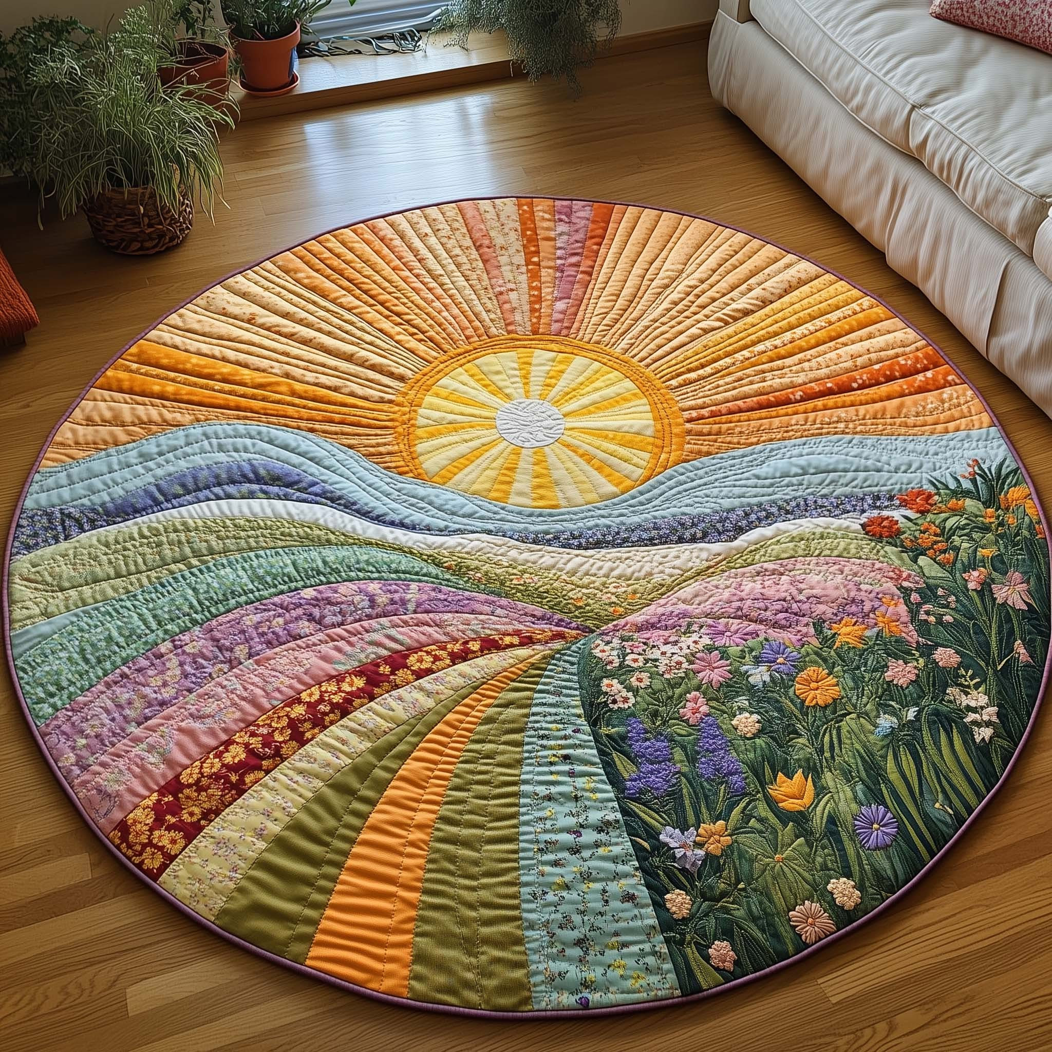 Golden Meadow Quilted Round Mat Home Decor Ideas Nice Gifts Idea For Girlfriend - Tradiviet