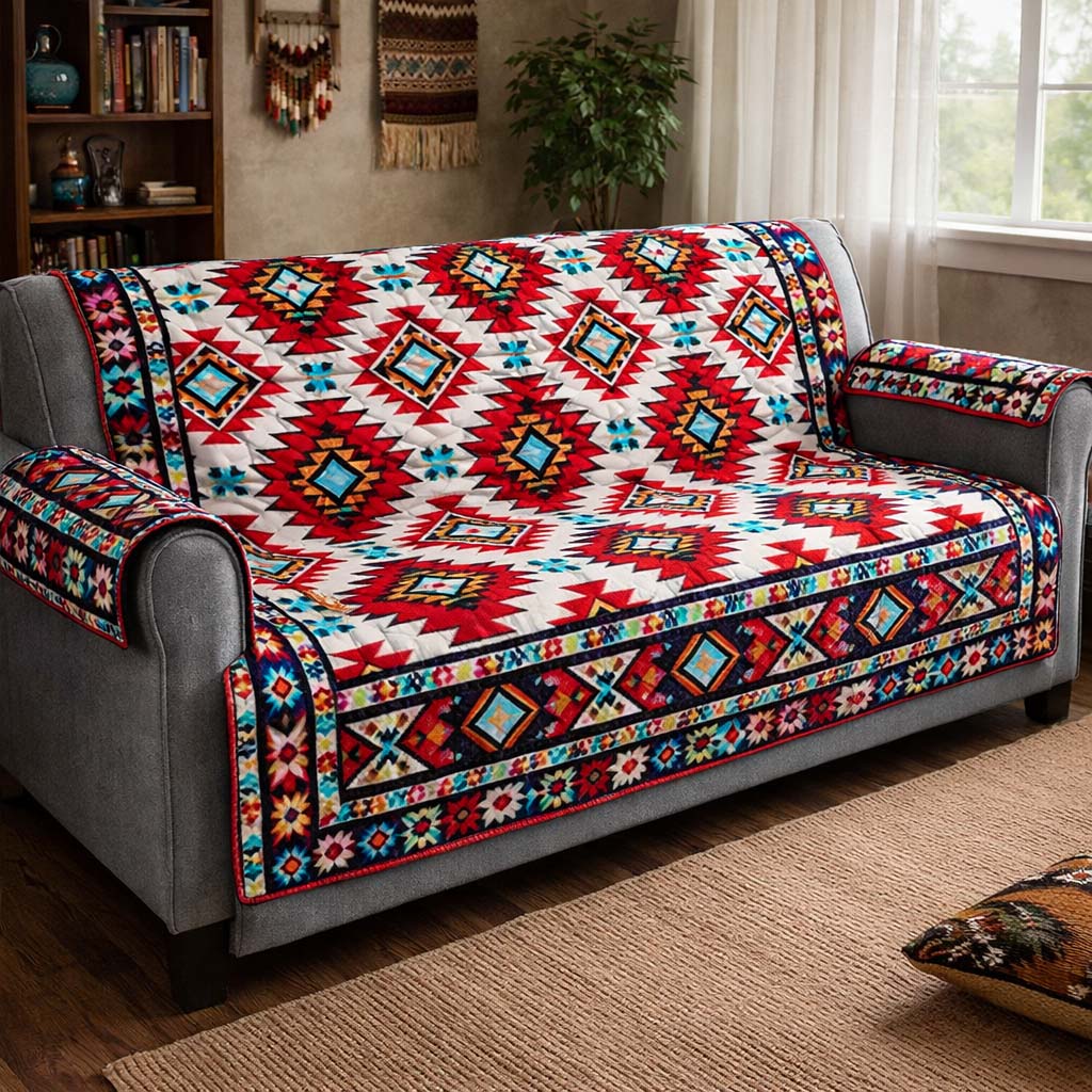 Golden Mesa Symbols Quilted Sofa Cover Southwest Home Couch Cover Bear Girlfriend Gift Ideas - Tradiviet