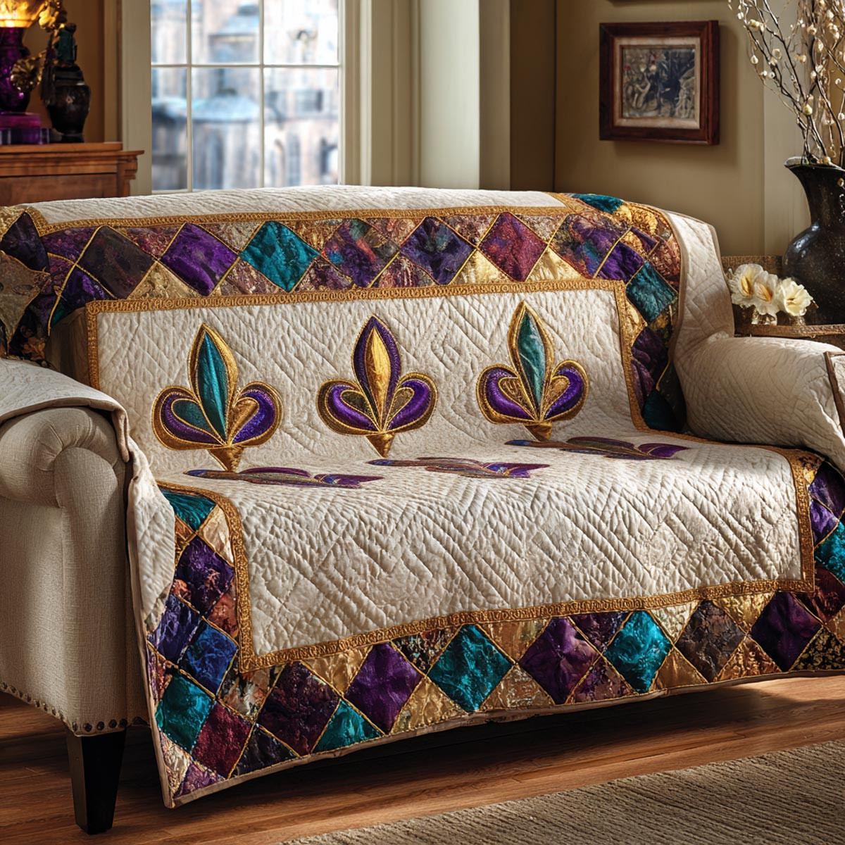 Golden Parade Quilted Sofa Cover The Best Couch Covers Mardi Gras Gift Ideas - Tradiviet