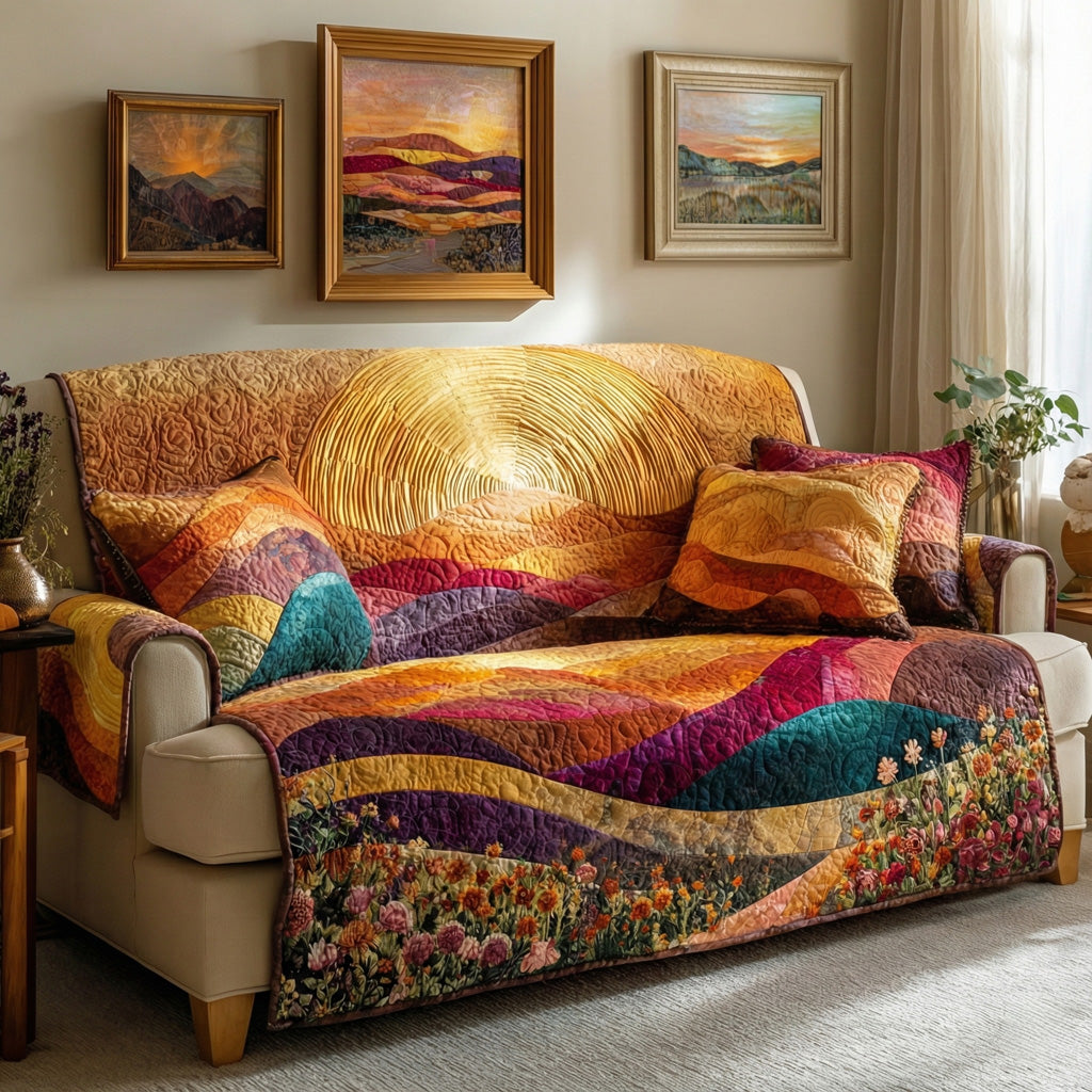 Golden Prairie Quilted Sofa Cover Neutral Room Decor Top Home Decor Gifts - Tradiviet