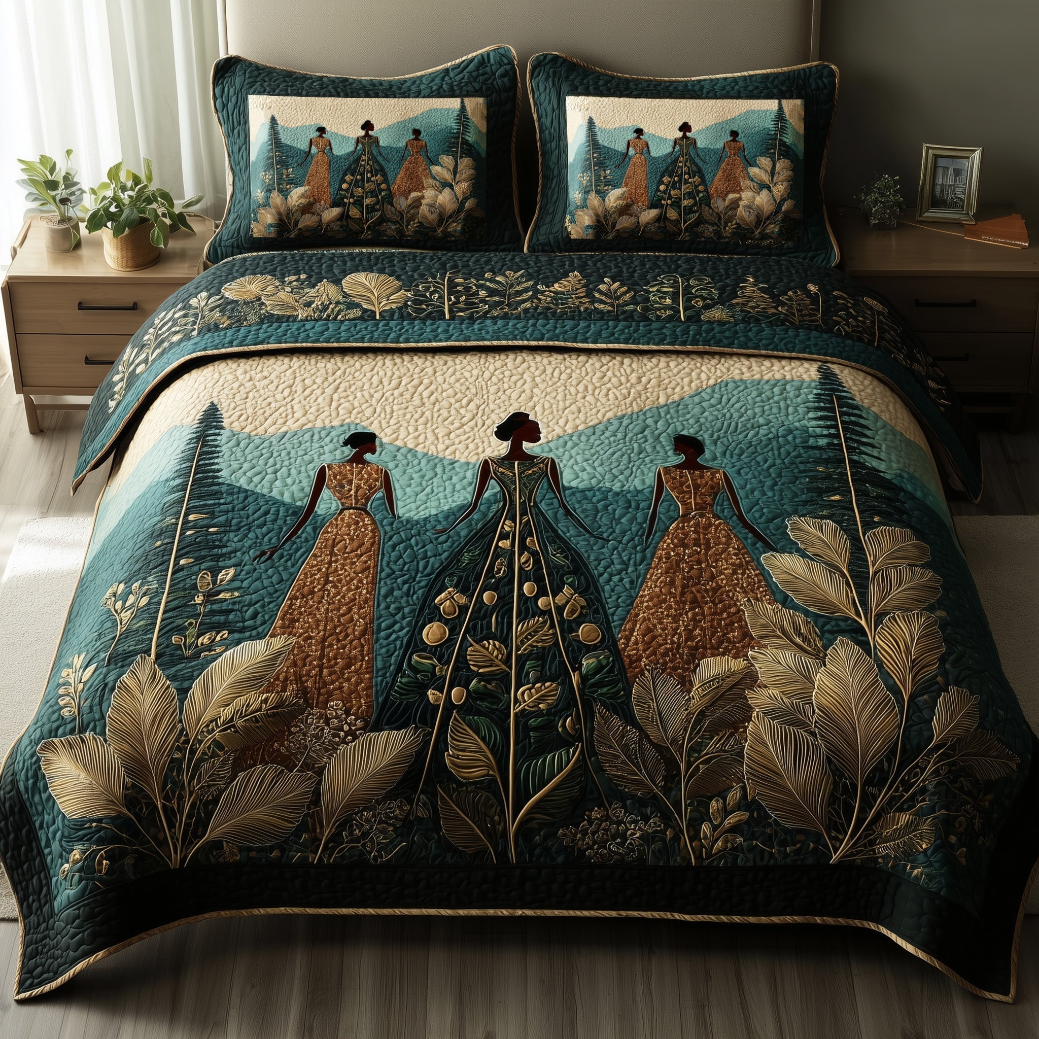 Golden Queens Quilted Bedding Set Golden Queens Pattern Gift For Golden Family - Tradiviet