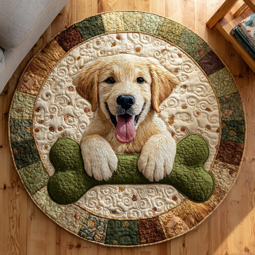 Golden Retriever Bliss Quilted Round Mat Home Decor Best Gifts For Golden Retriever Lovers - Tradiviet
