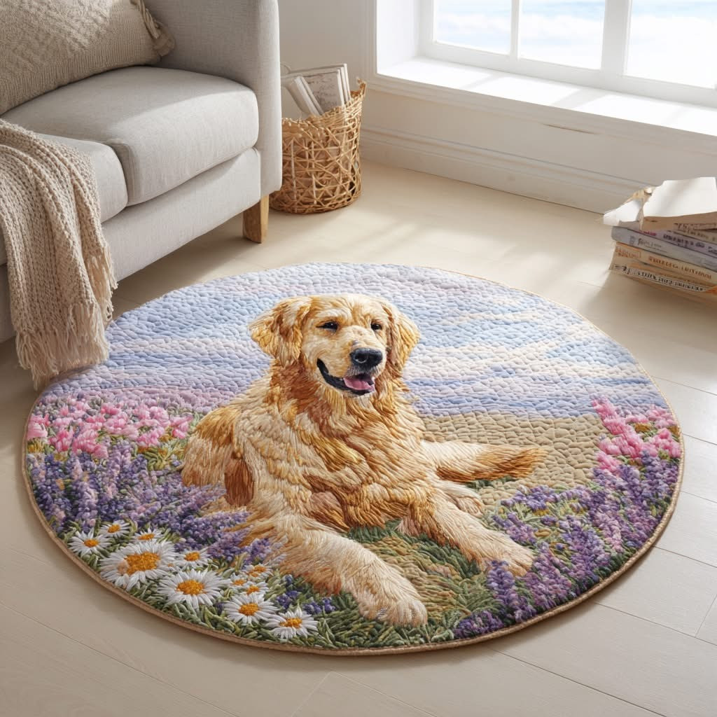 Golden Retriever Bloom Quilted Round Mat Home Decor Gifts For Golden Retriever Lovers - Tradiviet