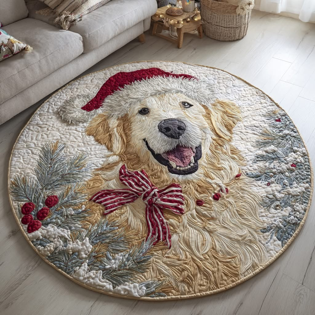 Golden Retriever Christmas Quilted Round Mat Circle Rug Decorations Best Xmas Holiday Gifts - Tradiviet