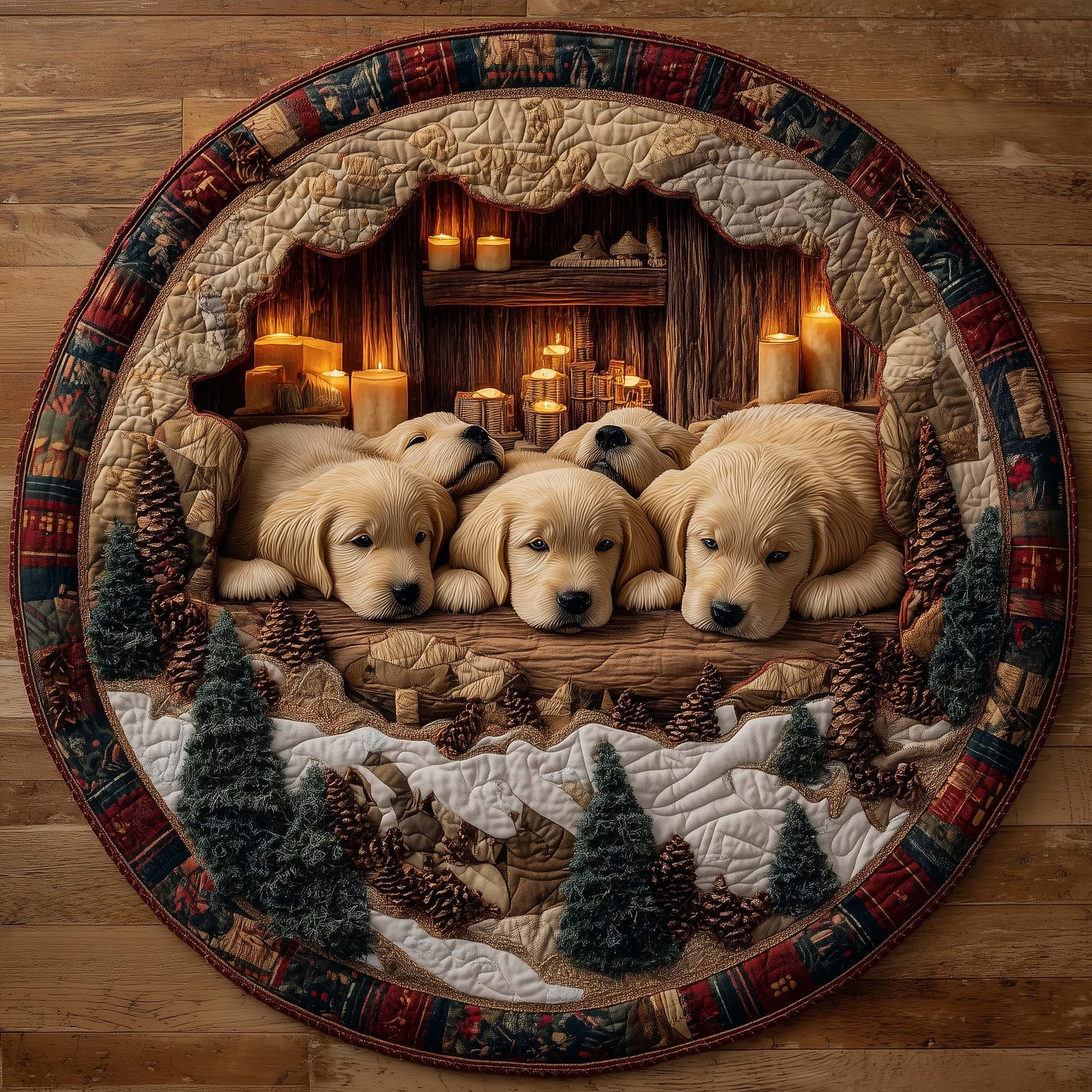 Golden Retriever Christmas Quilted Round Mat Cute Gifts For Golden Retriever Lovers Owners - Tradiviet