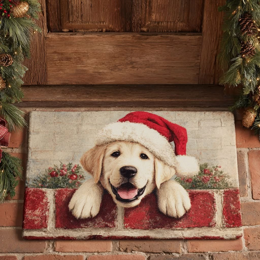 Golden Retriever Doormat Santa Puppy Christmas Doormat Xmas Decoration Gifts - Tradiviet