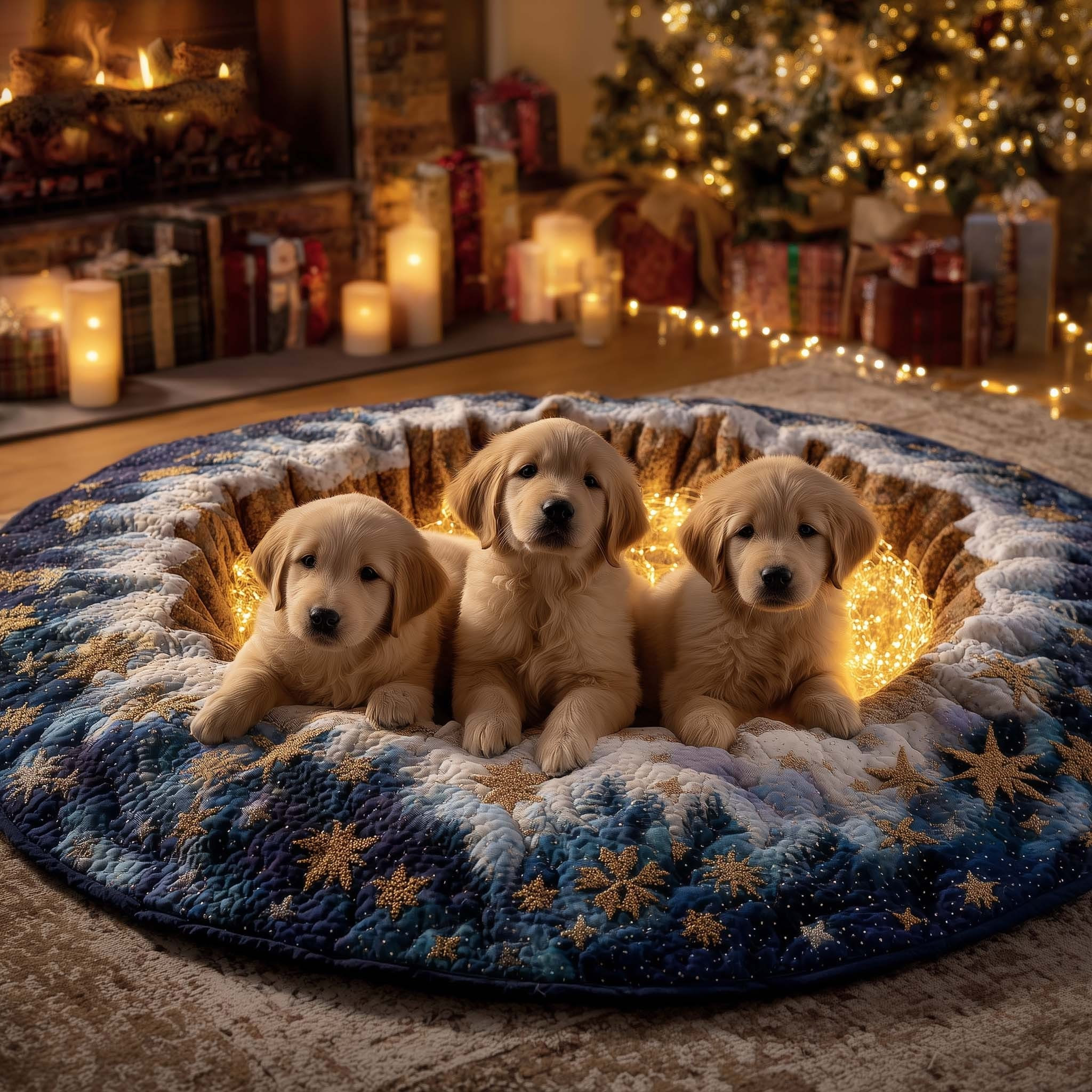 Golden Retriever Puppy Christmas Quilted Round Mat Cute Decorations Gifts For Dog Lovers - Tradiviet