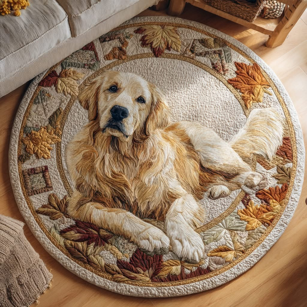Golden Retriever Pure Quilted Round Mat Cute Dog Home Decor Gifts For Golden Retriever Lovers - Tradiviet