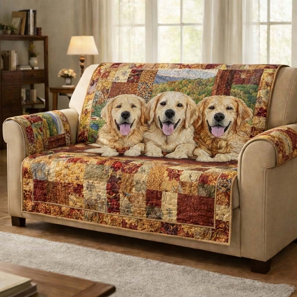 Golden Retriever Quilted Sofa Cover Pet Home Couch Cover Gift For Home Decor - Tradiviet