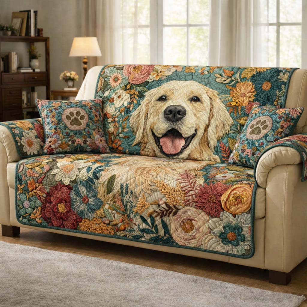 Golden Retriever Quilted Sofa Cover Pet Home Couch Cover Gift For New Homeowners - Tradiviet