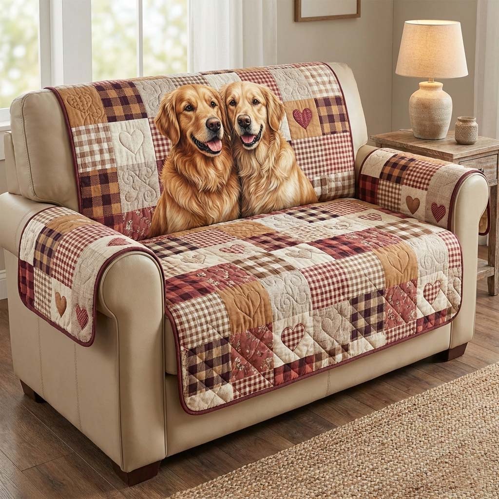 Golden Retriever Quilted Sofa Cover Pet Home Couch Cover Gift For Room Decor - Tradiviet