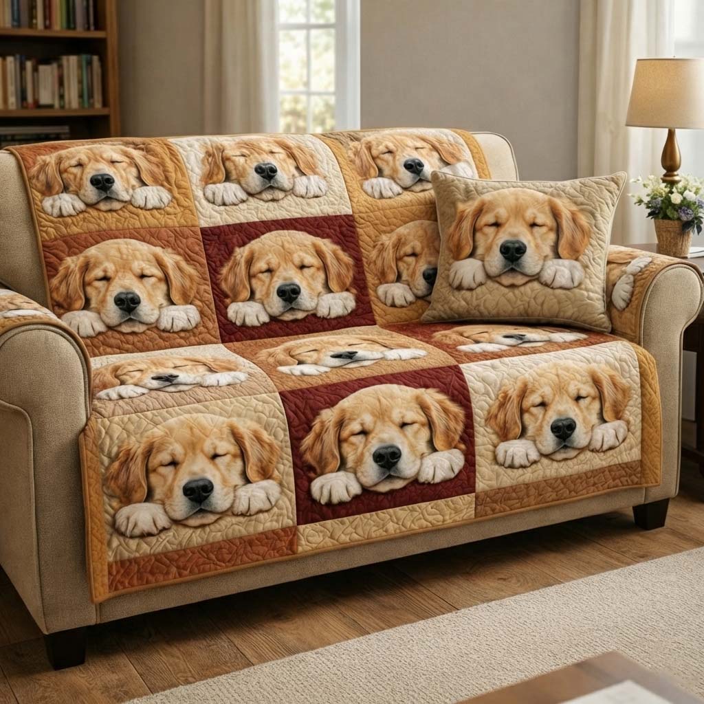 Golden Retriever Quilted Sofa Cover Pet Home Couch Cover Gifts For Home Decor - Tradiviet
