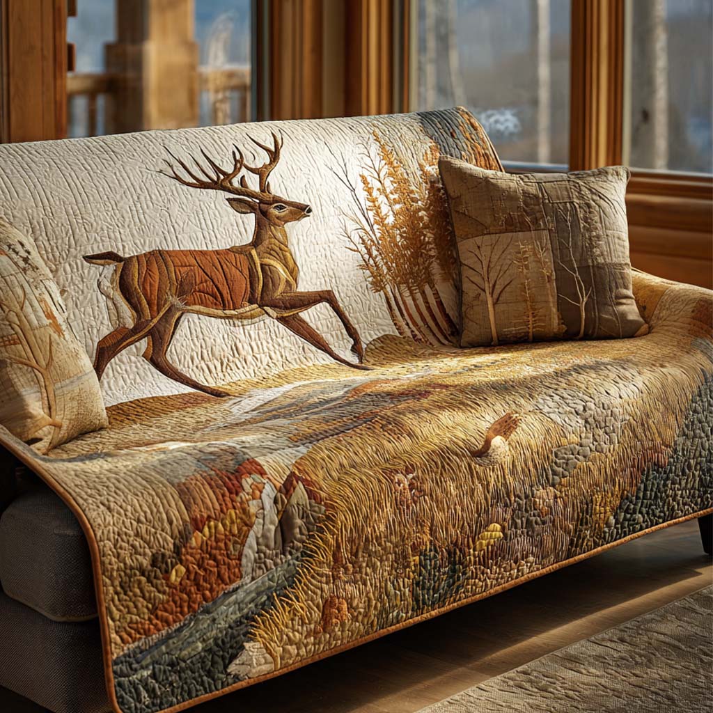 Golden Run Quilted Sofa Cover Modern Home Room Decor Gift For Cozy Spaces - Tradiviet