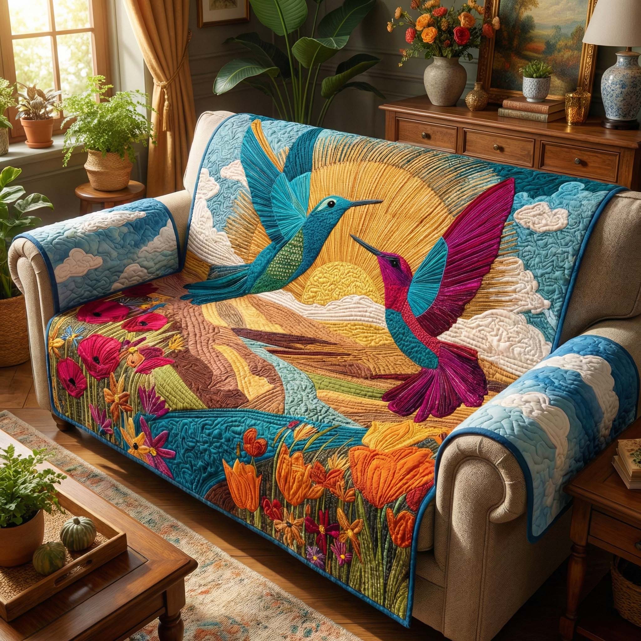 Golden Sky Quilted Sofa Cover Autumn Home Couch Cover Unique Home Decor Gifts - Tradiviet