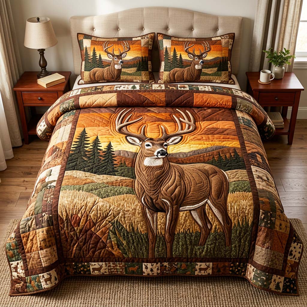 Golden Stag Quilted Bedding Set Golden Stag Mountain Gift For Golden Stag - Tradiviet