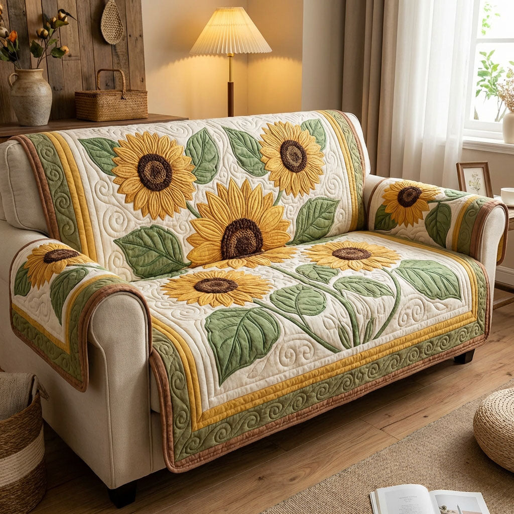 Golden Sun Garden Quilted Sofa Cover Awesome Couch Covers Sunflower Presents Merchandise - Tradiviet