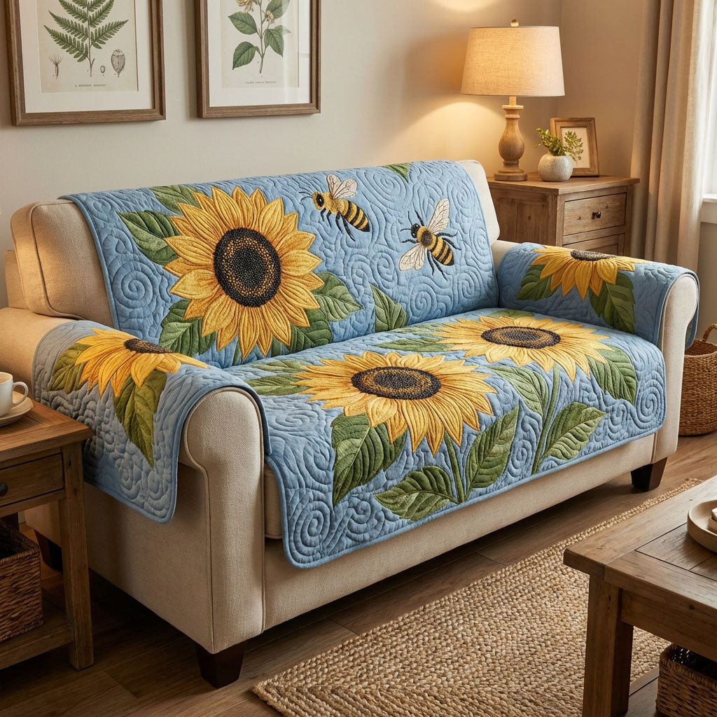 Golden Sun Garden Quilted Sofa Cover The Best Couch Covers Sunflower Gifts For Women - Tradiviet