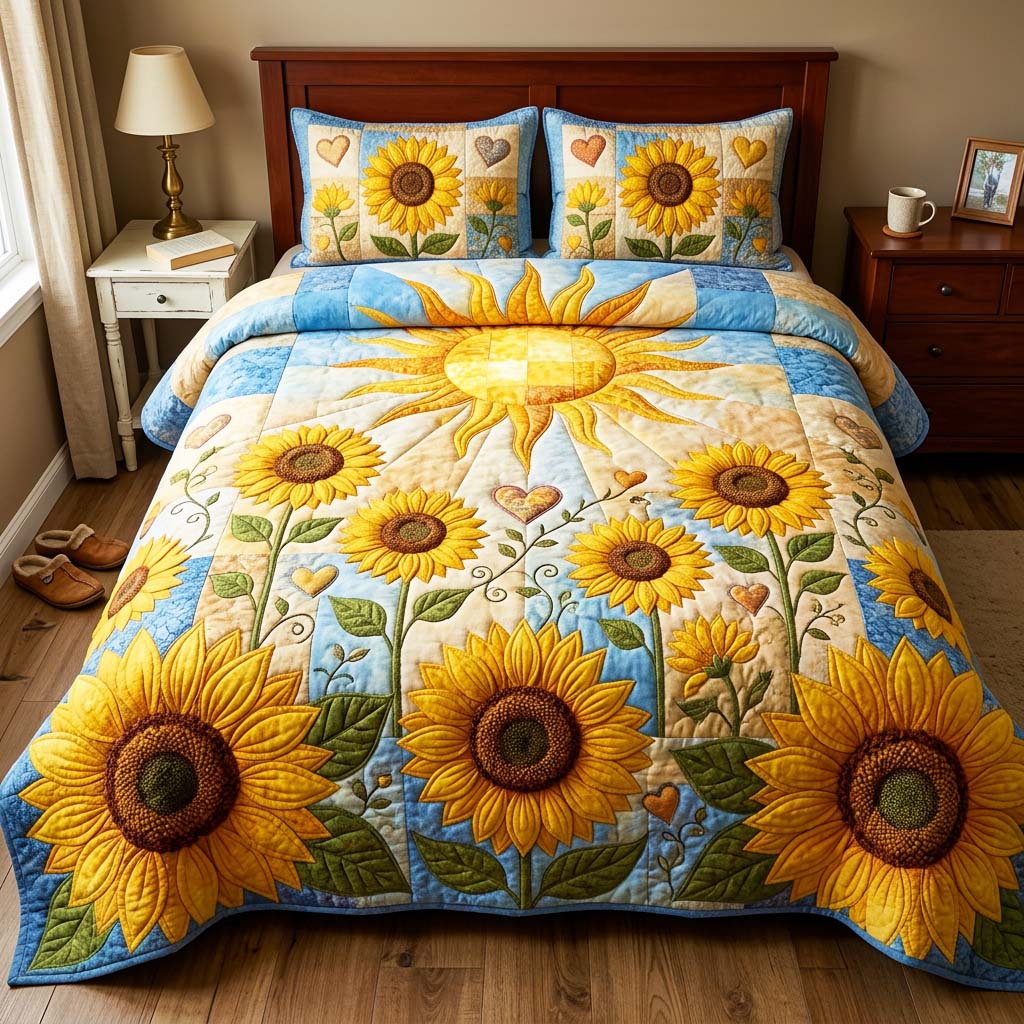 Golden Sunrise Quilted Bedding Set Golden Sunrise Nest Gift For Golden Sunrise - Tradiviet