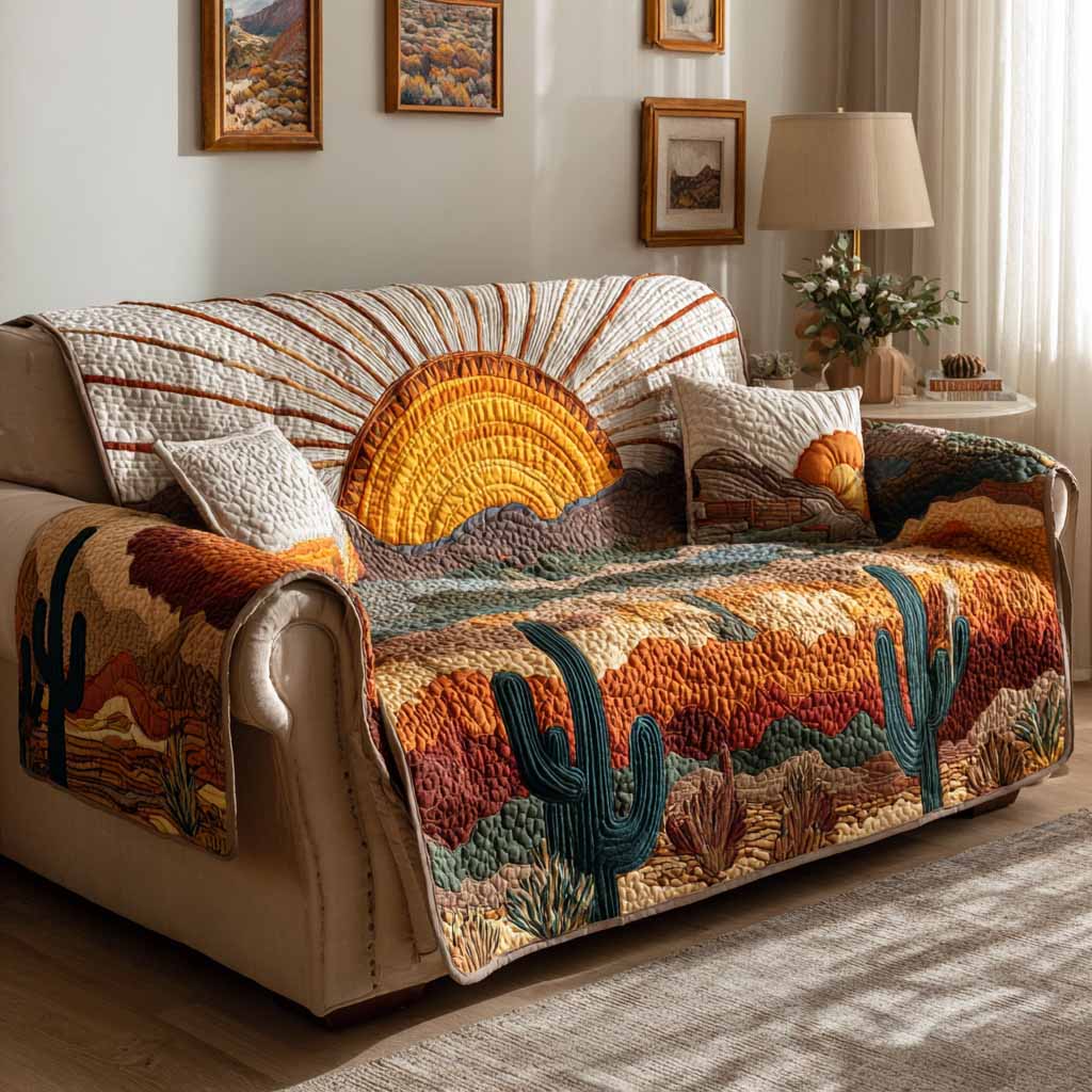 Golden Sunrise Quilted Sofa Cover House Room Decor Top Sun Lover Gifts - Tradiviet