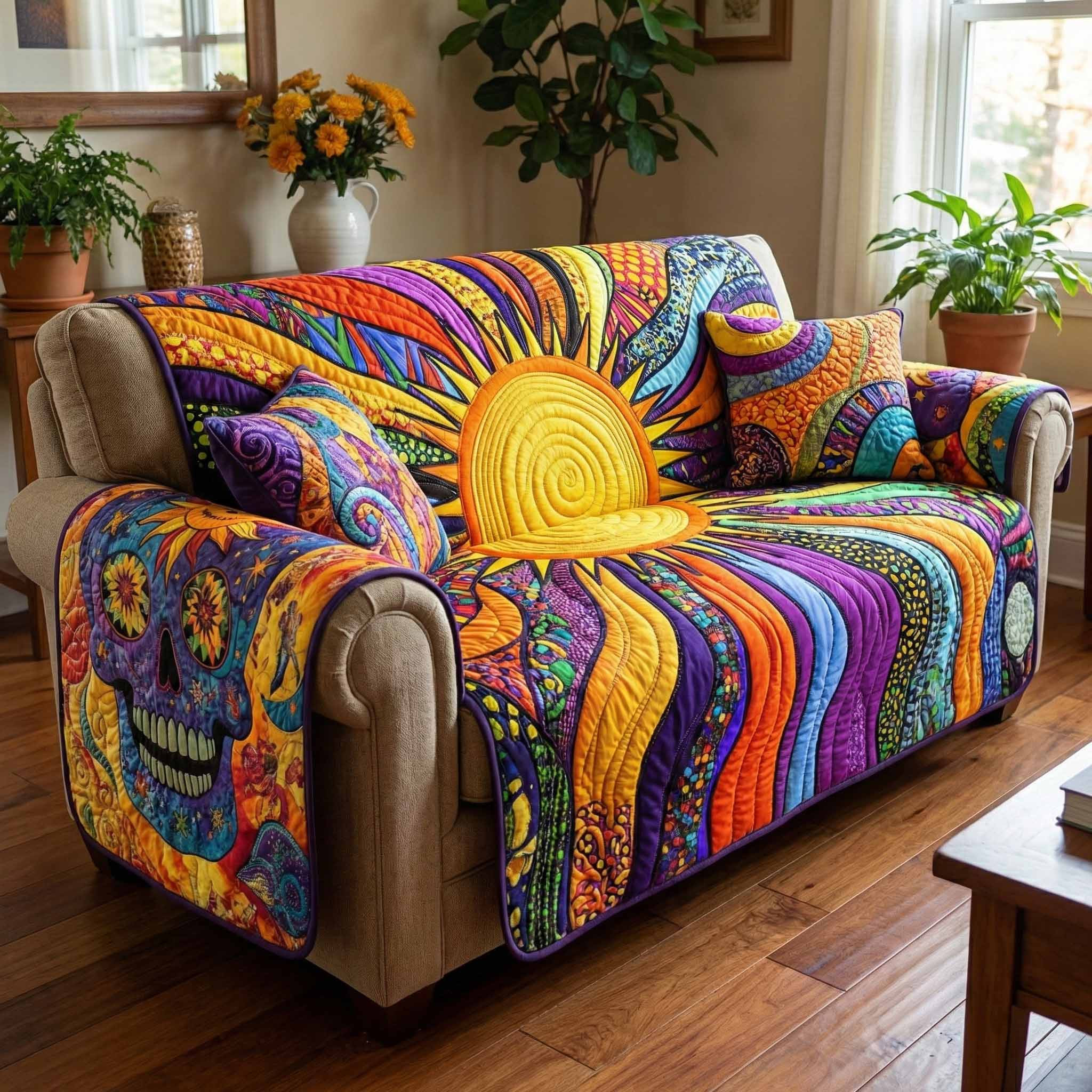 Golden Swirl Quilted Sofa Cover Cool Sofa Covers Meaningful Gifts For Mom - Tradiviet