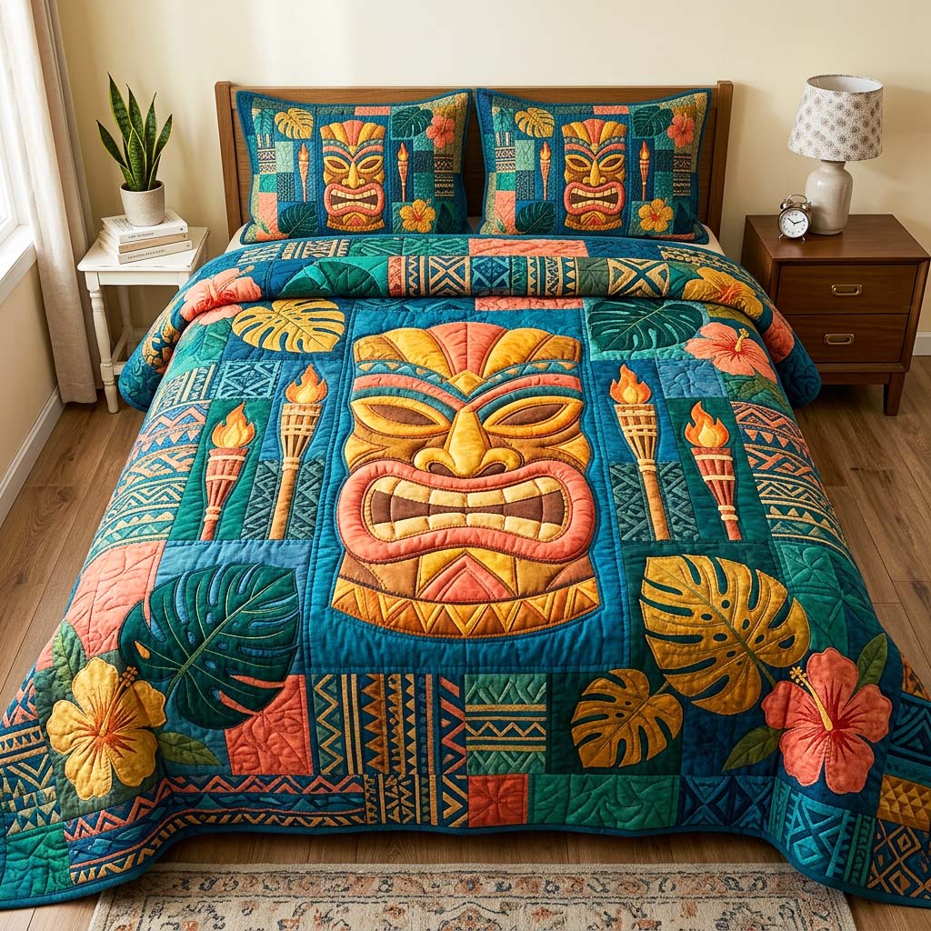 Golden Tiki Quilted Bedding Set Golden Tiki Joy Gift For Golden Tiki - Tradiviet