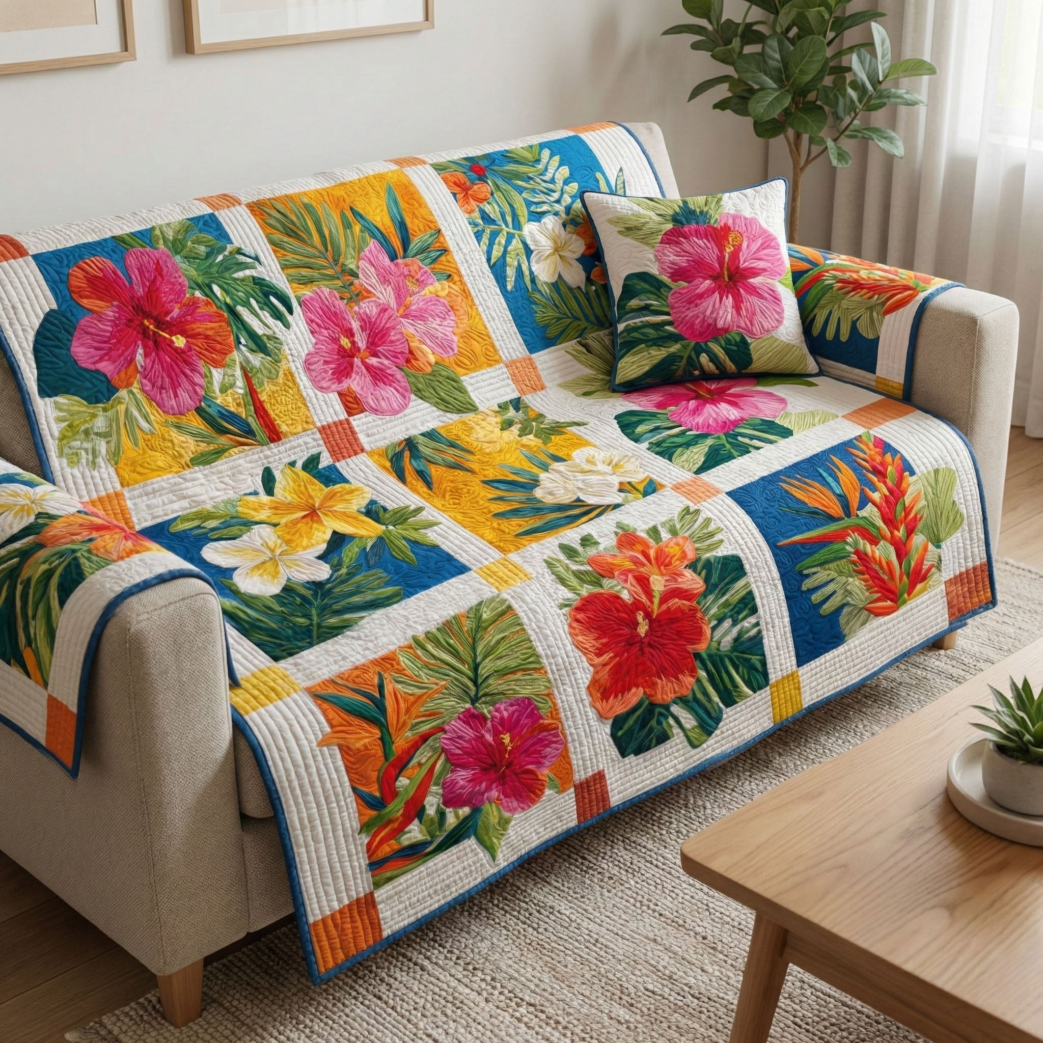 Golden Tropic Quilted Sofa Cover Furniture Covers Mother's Day Delivery Gifts - Tradiviet