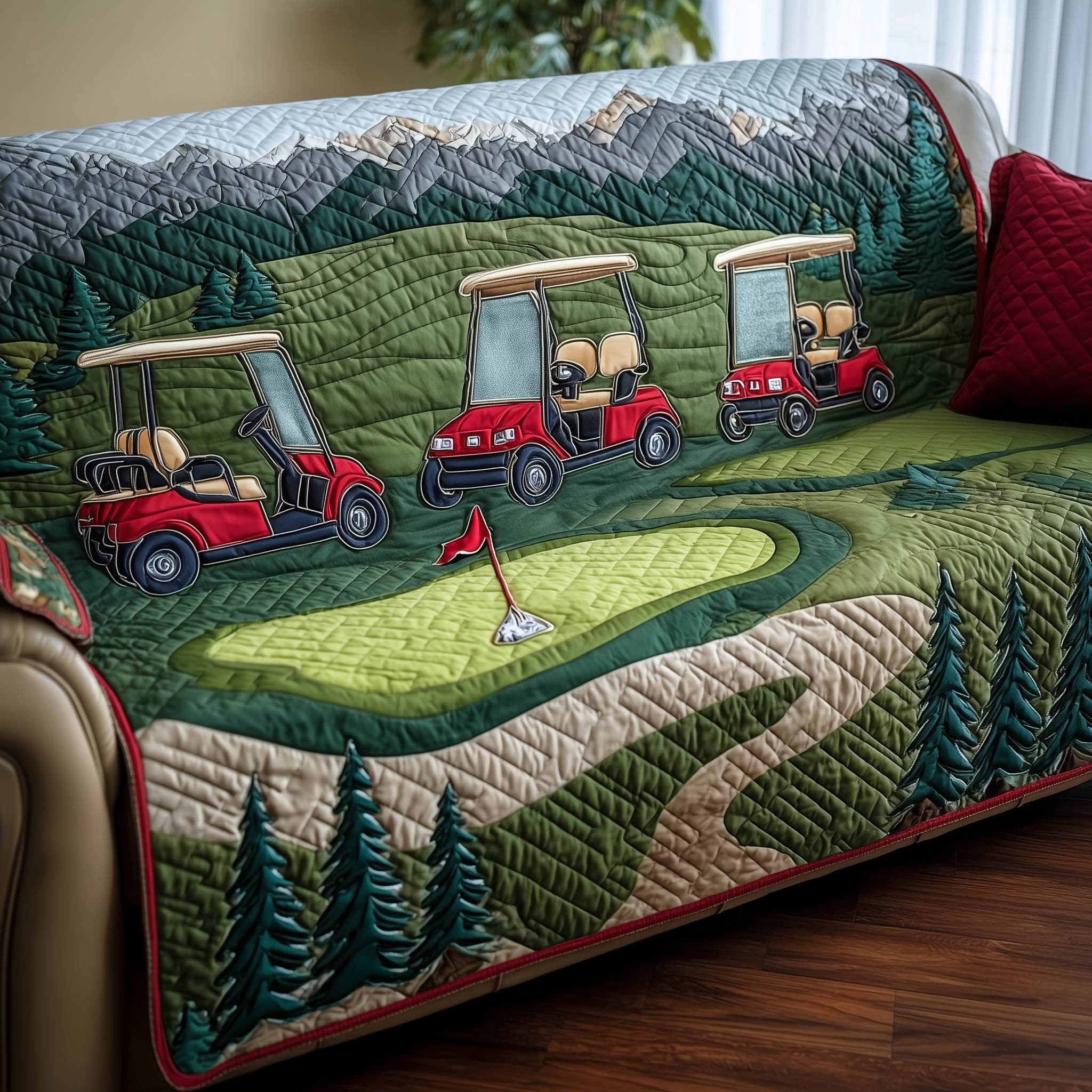 Golf Cart Meadow Quilted Sofa Cover Living Room Decor Best Gifts For Golf Lovers - Tradiviet