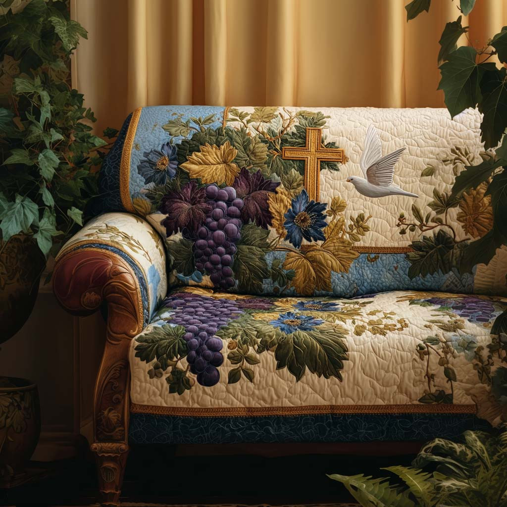 Graceful Cross Emblem Quilted Sofa Cover Best Couch Slipcovers Christian Mother's Day Gifts - Tradiviet
